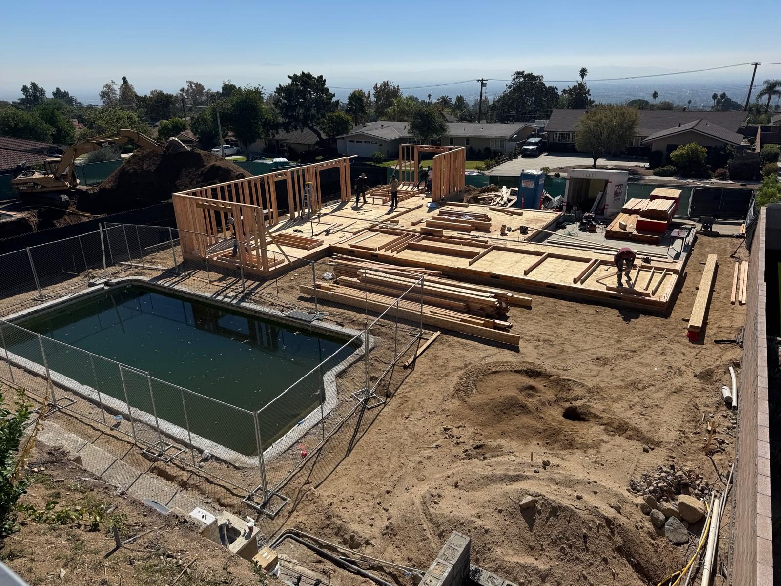 Framing in progress on a rebuild